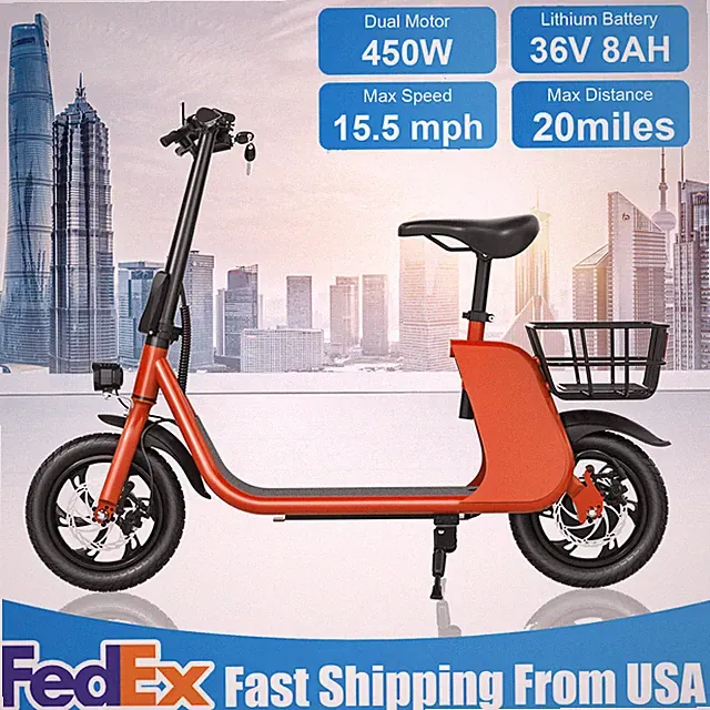450W Sports Electric Seated Scooter Foldable E-Bike Commuter UL 2849 Certified